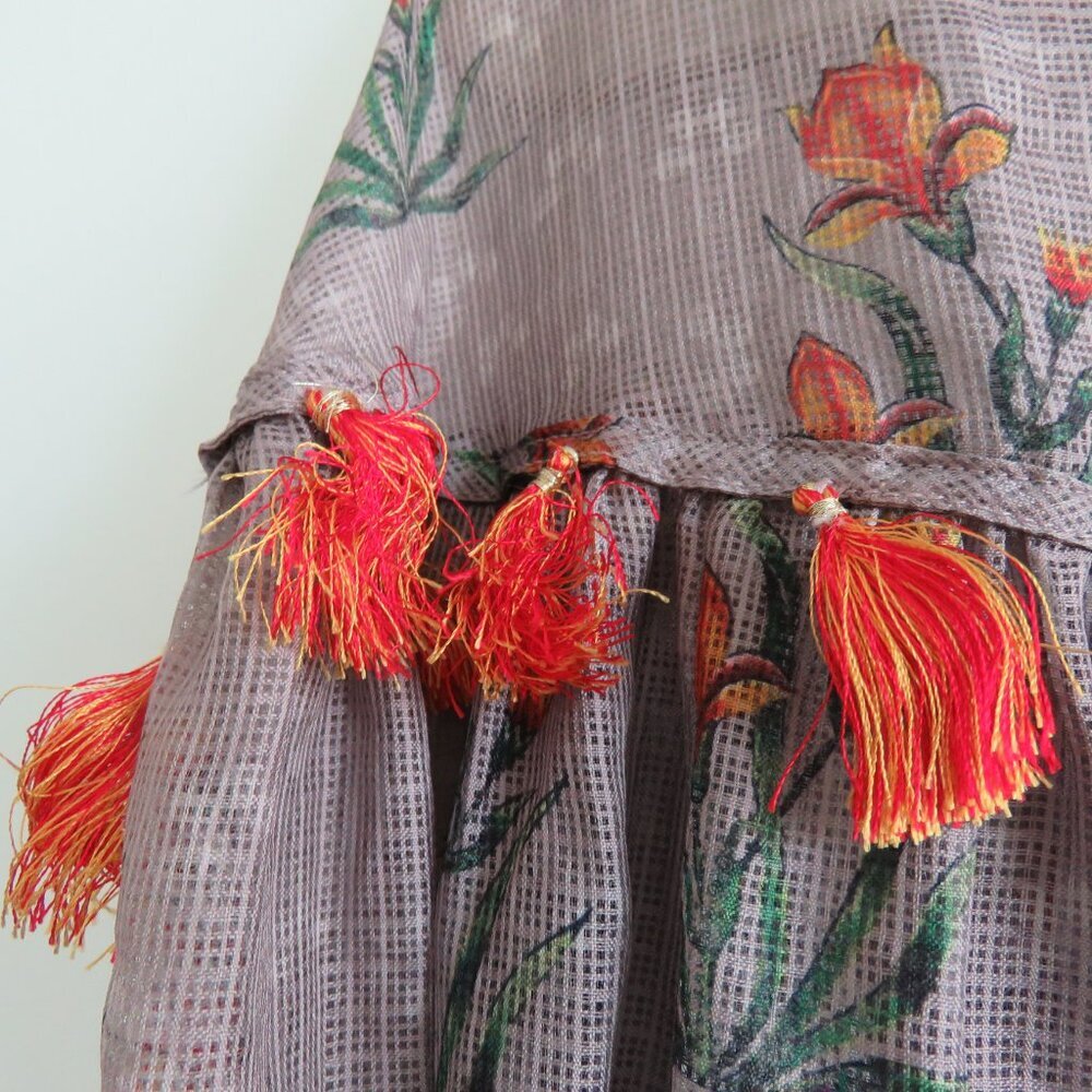 SACHIN + BABI Acacia Floral Tasseled Sheer Boho Blouse - Size S - Picture 6 of 15